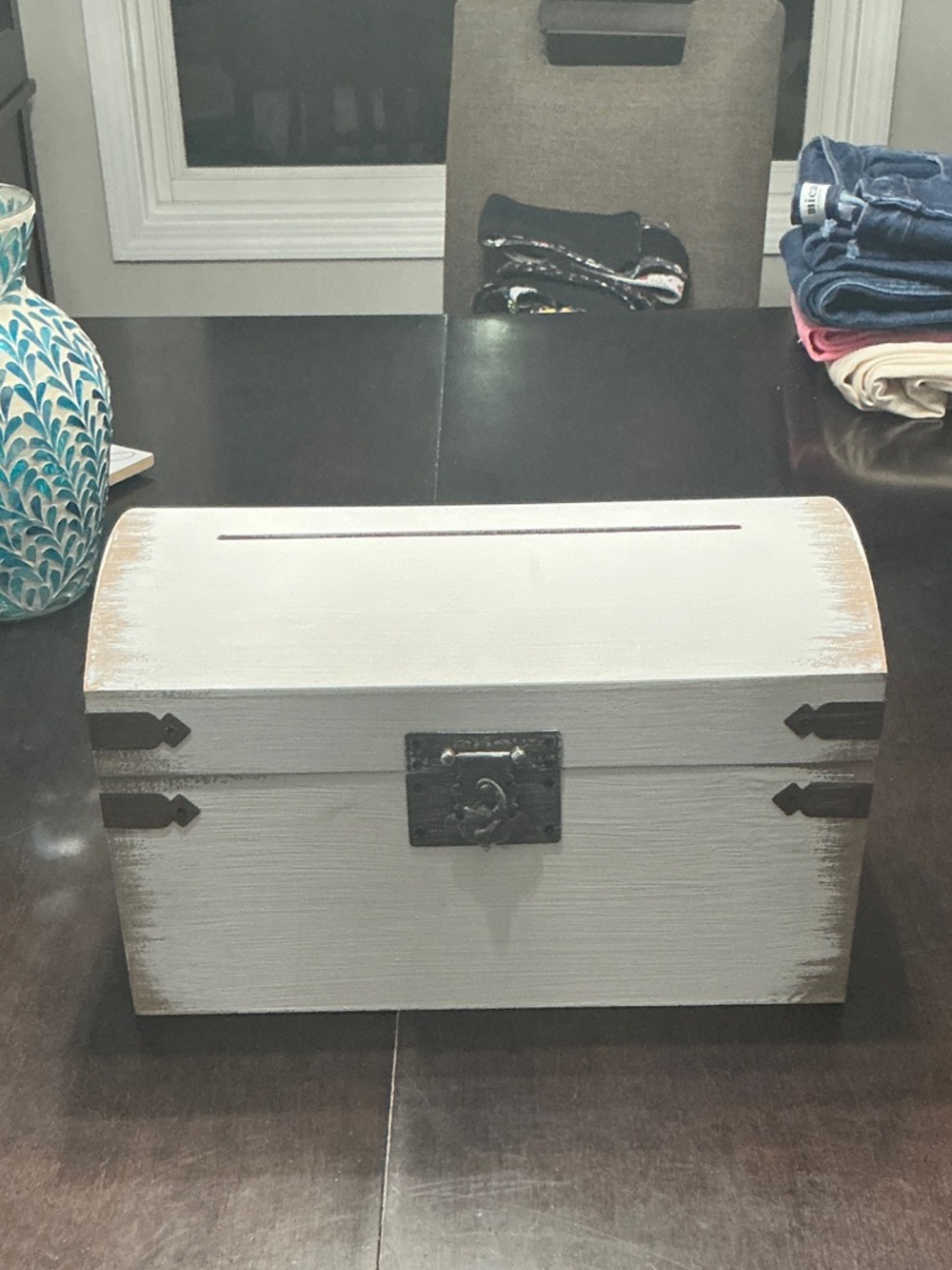 Shabby Chic White Wooden Treasure Chest for wedding cards